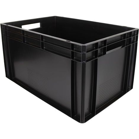 Stapelbarer Behälter, 60 X 40 X 32 Cm, Schwarzer Kunststoff, 60 L Fassungsvermögen, 20 Kg Tragkraft, Werkzeugaufbewahrung, Garage