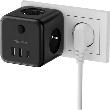 6-in-1-wandsteckdosenleiste, 3 Ac-steckdosen, 3 Usb-anschlüsse, Ein-/ausschalter, 2500 W, Wohnzimmer/büro