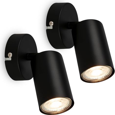Set Mit 2 Wandleuchten, Verstellbar, Gu10-fassung, Metall, Schwarz, Für Den Innenbereich