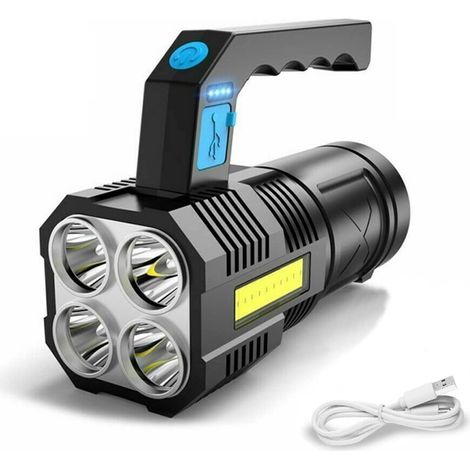 Extrem Leistungsstarke Led-taschenlampe, Wiederaufladbare Cob-taschenlampe, Wasserdicht Und Mit 4 Leuchtmodi – Die Ideale Tragbare Notfalllampe Zum Wandern, Angeln Und Campen.