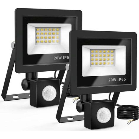 20-w-led-außenstrahler – Bewegungsmelder Bis 12 M – Wasserdicht (ip65) – 6500 K Lichtfarbe – 2er-pack