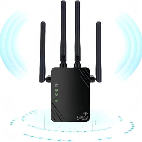 1200-mbit/s-wlan-repeater – Dualband-verstärker (2,4 Ghz Und 5 Ghz) – 4 Externe 3-dbi-antennen – Für Hd-streaming Und Online-gaming