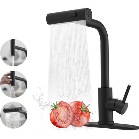Schwarze Küchenarmatur Mit Ausziehbarer Brause, Wasserfall-küchenarmatur, Gewerbliche Küchenarmatur Aus Edelstahl, Einhebel-küchenarmatur