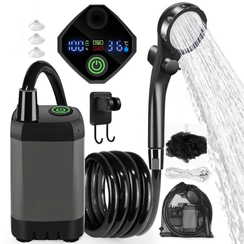 Tragbare Outdoor-dusche (6000 Mah) – 4 Strahlarten – Led-anzeige – Leiser Betrieb – Ideal Für Camping Und Wandern – 6000 Ma