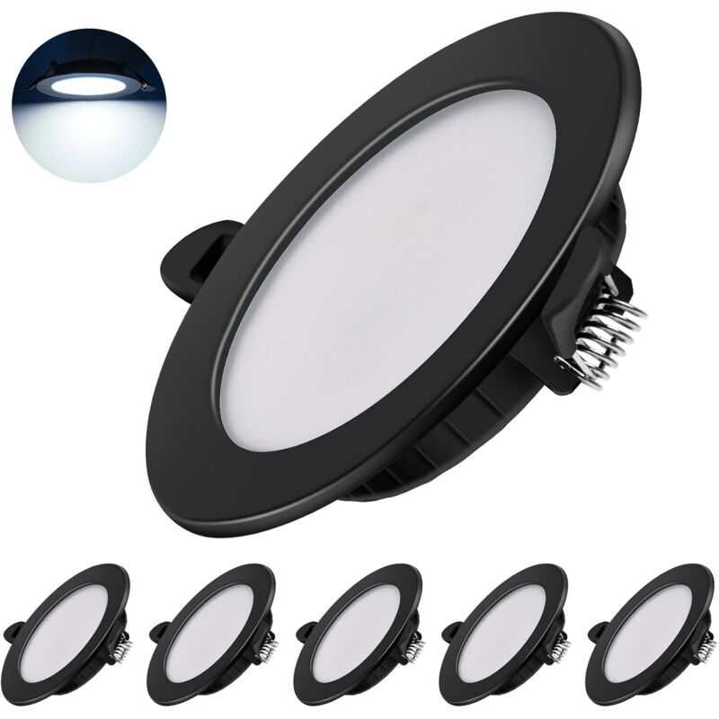 6er-set Ultradünne 7-w-led-einbaustrahler – Schutzart Ip44 Für Bad Und Küche – 6000 K – Ø 75 Mm – Energiesparend