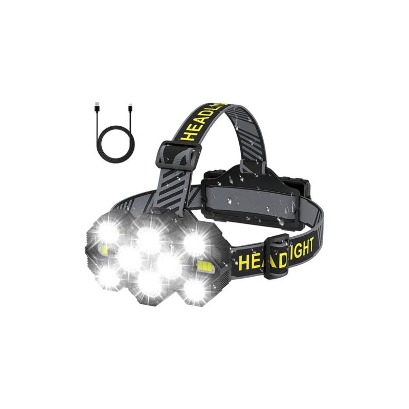 Wiederaufladbare Stirnlampe, 22.000 Lumen – 10 Leds – 8 Leuchtmodi – 90° Verstellbarer Winkel – Wasserdicht (ipx4) Für Camping Und Radfahren