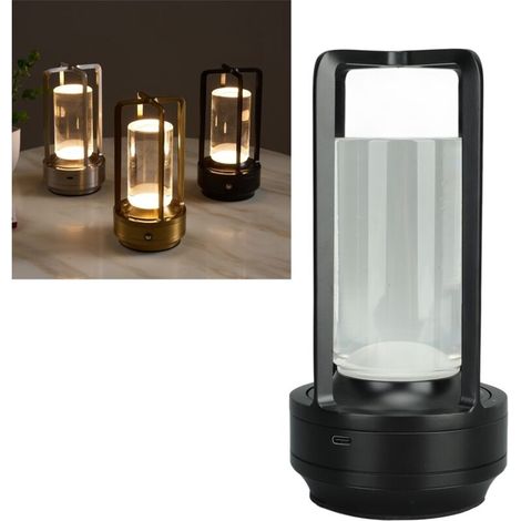 Kabellose Tischleuchte Mit 3 Farben, Stufenloser Dimmfunktion, Led-tischleuchte, Wiederaufladbare Touch-lampe, Nachttischlampe, Schwarz