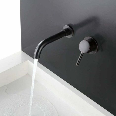 Wandmontierter Waschtischhahn, Messing-badezimmerhahn, Mattschwarz
