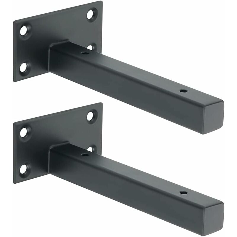 Wandregalhalterung Aus Edelstahl – Verdeckte, Mattschwarze Halterung – Abmessungen 150 X 80 X 45 Mm – Set Mit 2 Halterungen Inklusive Schrauben Und Dübeln – Ejt150b-2p