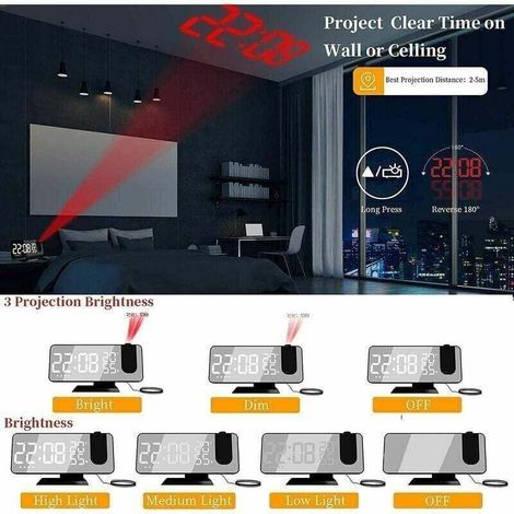 Projektorwecker Mit Radio, Digitaluhr, Usb-wecker Mit Bluetooth-alarm Und Led-spiegelbildschirm Für Zuhause Und Büro