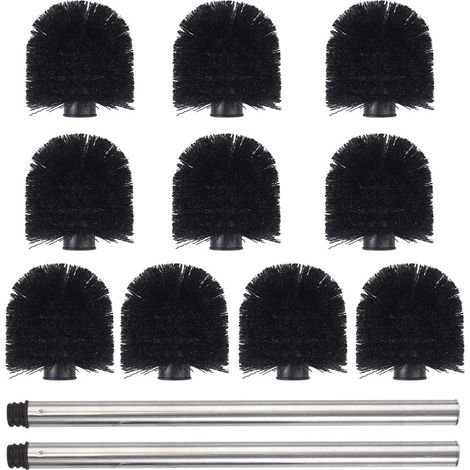 Wc-bürstenset Aus Edelstahl, 10 Schwarze Bürstenköpfe + 2 Edelstahlstangen