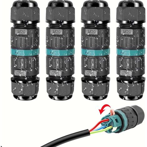 Ip68 Wasserdichter Elektrischer Steckverbinder – 3-adriger Außenkabelverbinder – Anschlussdose Für Kabel Ø 5 Bis 12 Mm (4 Stück)