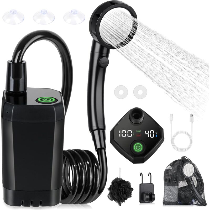 Tragbare Dusche Für Camping, 6000 Mah Mit Intelligentem Led-display, 4 Sprühmodi, Ipx7 Wasserdichte Outdoor-campingpumpe