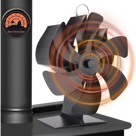 Leiser Holzofenlüfter – 7 Eloxierte Aluminiumflügel – Inklusive Magnetthermometer – Energieeinsparung Bis Zu 39 %