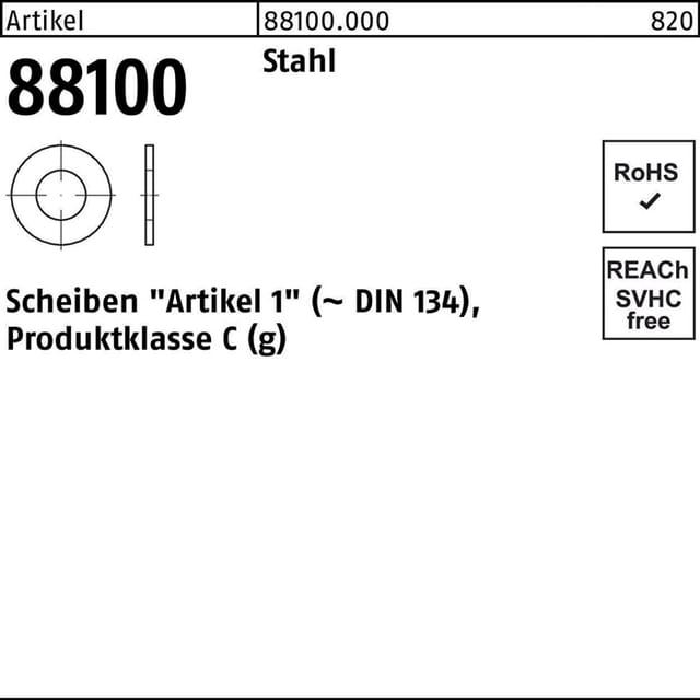 Unterlegscheibe R 88100 3,2x 8 x0,5 Stahl