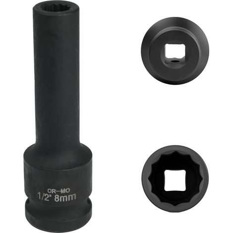 X 8 Mm 12-punkt-schlagschrauber-steckschlüssel, Chrom-molybdän-stahl, 1/2", Schwarz, Für Kfz-mechaniker