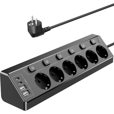 Steckdosenleiste Mit 6 Steckdosen, 4 Usb-anschlüssen, Einzelschalter, 2 M Kabel, Für Küche, Büro, Wohnzimmer
