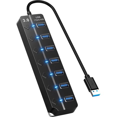 X 7-port-usb-hub, Einzelschalter, Led, 5 Gbit/s Übertragungsrate, Schnellladefunktion, Für Laptops