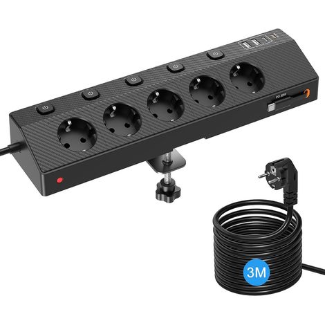 Tischsteckdosenleiste Mit Klemme, 5 Ac-steckdosen, 5 Usb-anschlüsse, Einzelschalter, 3 M Kabel Für Zuhause