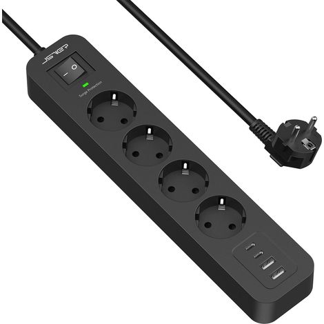 Überspannungsschutz-steckdosenleiste, 4 Steckdosen, 2 Usb-a-anschlüsse, 2 Usb-c-anschlüsse, 2 M Kabel, Für Zuhause Und Büro