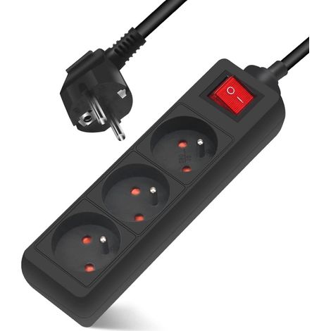 Steckdosenleiste Mit 3 Steckdosen (2p+e), Schalter, 3 M Kabel, Kindersicherung, Schwarz