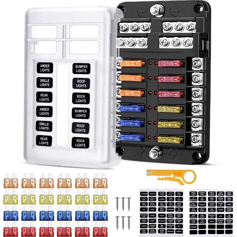 12-fach Sicherungskasten, Led-anzeige, Wasserdichte Abdeckung, Flammhemmendes Pbt, Für Auto, Boot, Lkw