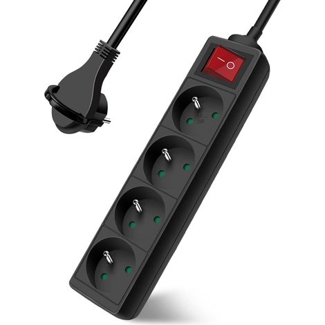 Steckdosenleiste Mit 4 Steckdosen, 3 M Kabel, Flachstecker, Kindersicherung, Schwarz