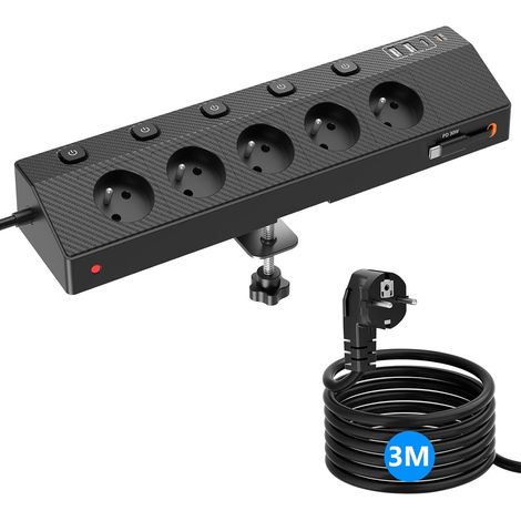 Steckdosenleiste Mit 5 Ac-steckdosen, 5 Usb-anschlüssen, Einzelschaltern, Überspannungsschutz Und 3 M Kabel Fürs Büro