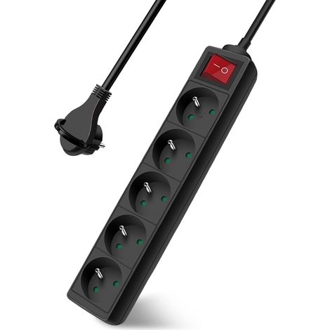 Steckdosenleiste Mit 5 Steckdosen, 3 M Kabel, Schalter, Kindersicherung, Flachstecker, Für Den Innenbereich