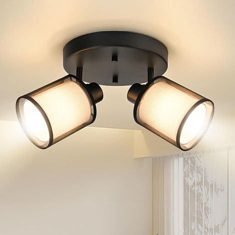 Deckenleuchte Mit 2 Verstellbaren Strahlern, Schwarzes Metall, Stoffschirm, 350° Drehbar, E14, Wohnzimmer, Schlafzimmer, Küche