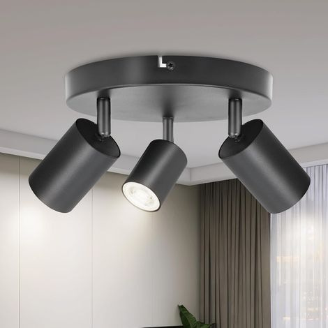 Deckenleuchte Mit 3 Verstellbaren Gu10-spots, Schwarzes Aluminium, Für Wohnzimmer Und Küche