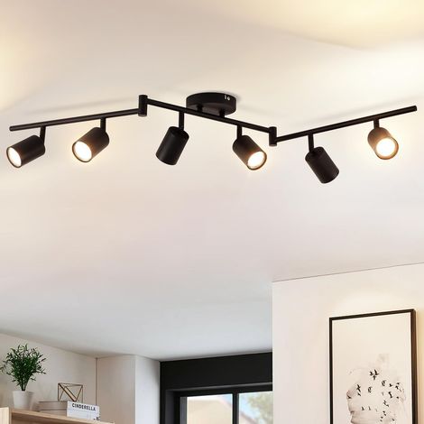 Deckenleuchte Mit 6 Spots, Gu10-sockel, Schwarzes Metall, 350° Drehbar, Für Innenräume/wohnzimmer/küchen