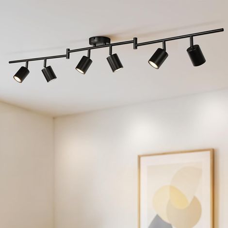 Deckenleuchte Mit 6 Spots, 350° Verstellbar, Schwarzes Metall, Gu10-fassung, Für Küche/wohnzimmer