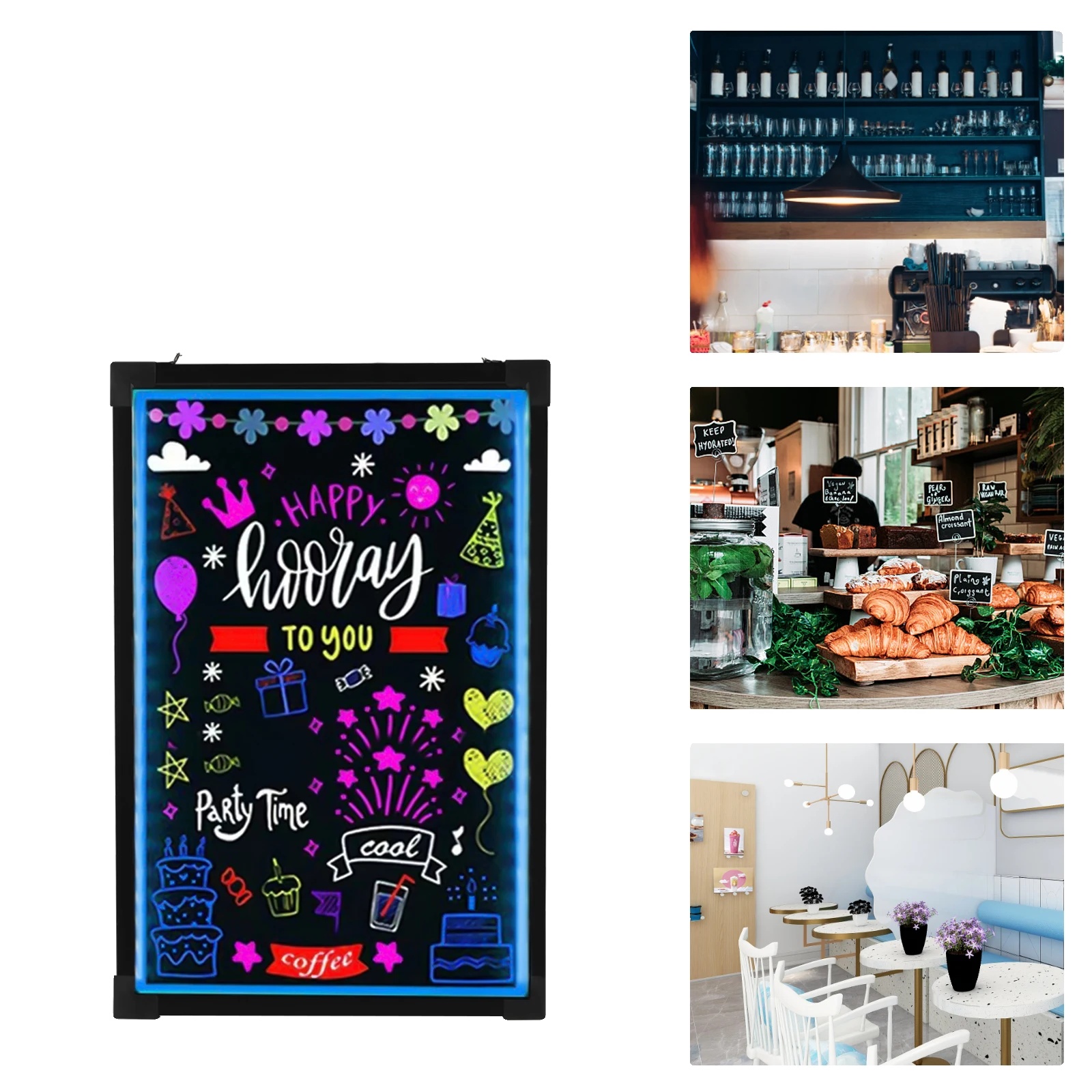 Led-schreibtafel, 24" X 32", 0,36 W Leistung, 18 Lichteffekte, Gehärtetes Glas, Aluminiumlegierung