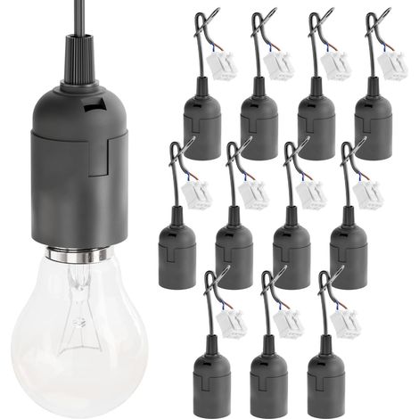 12 Schwarze E27-baustellenleuchten Mit Schnellverbindern – E27-leuchten Mit Kabelklemmen – Dekorative E27-leuchten, Max. 60 W, 250 V – E27-baustellenleuchten, Baustellenleuchten Für Leds