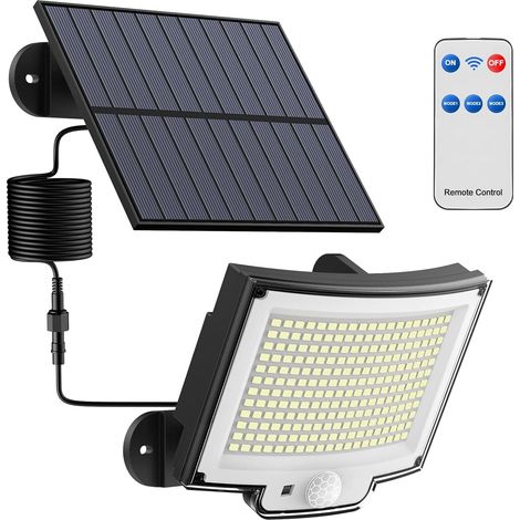 Solarbetriebener Außenstrahler Mit 328 Leds, Fernbedienung, 3 Leuchtmodi, Bewegungsmelder, 5 M Kabel, Ideal Für Terrasse Oder Eingangsbereich