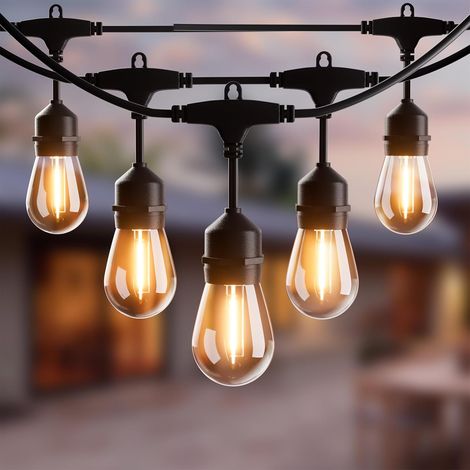 Lichterkette Mit 15 M Led-fassung, S14 E27, Ip65 Wasserdicht, Kupferkabel, Garten, Weihnachten, Hochzeit