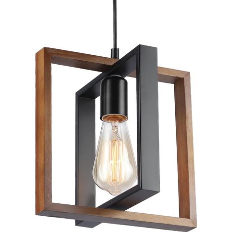 Deckenleuchte, Design Aus Holz Und Schwarzem Metall, Verstellbare E27-fassung, Für Wohnzimmer, Küche, Esszimmer