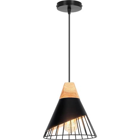 Vintage-pendelleuchte Aus Holz Und Metall Im Käfigdesign, Ø 25 Cm, E27, Verstellbar, Für Küche, Wohnzimmer, Schlafzimmer
