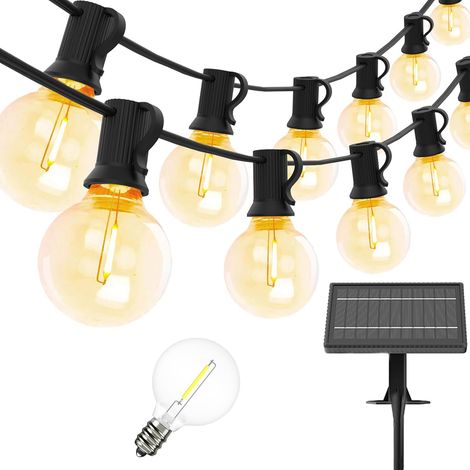 Solar-lichterkette, 15 M, 26 Kunststoffbirnen, Ip45 Wasserdicht, Warmweißes Licht (2700 K), Garten & Terrasse