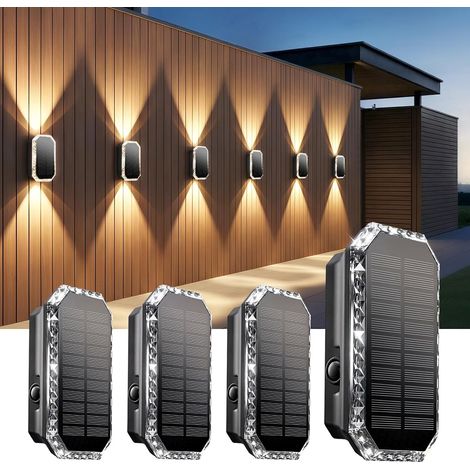 4er-set Solar-wandleuchten, Nach Oben Und Unten Gerichtete Beleuchtung, 3 Farbmodi, Ip65 Wasserdicht, Für Garten Und Terrasse