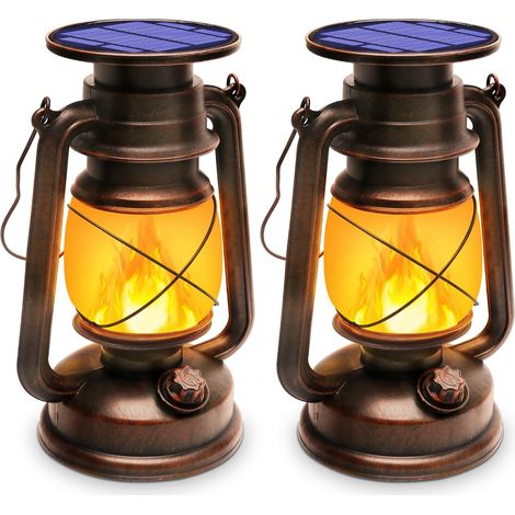 2-teiliges Solarlaternen-set, Led-flammeneffekt, Ip65 Wasserdicht, Robustes Abs, Für Garten, Terrasse Und Camping