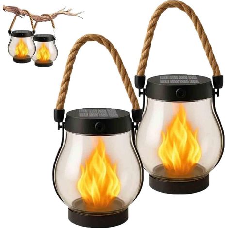 Solarlaternen Mit Tanzendem Flammeneffekt, Usb-aufladung, Ip65 Wasserdicht, Für Den Garten