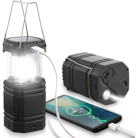 Solarlampe, Wiederaufladbar Mit Handkurbel, Wasserdicht (ipx4), 200 Lm Led, Für Camping, Wandern Und Notfälle
