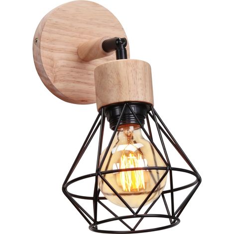1 Wandleuchte Aus Metall Und Holz, E27-fassung, 180° Verstellbar, Innenbeleuchtung Für Wohnzimmer Und Küche
