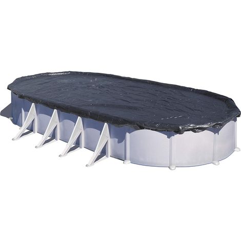 Winterabdeckung Für Ovale Oder Achtförmige Pools, Schwarzes Polyethylen 120 G/m², Mit Stahlseil