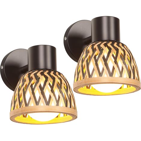 Set Mit 2 Wandleuchten Aus Metall Und Bambus, E27-fassung, 180° Verstellbar, Für Wohnzimmer Und Küche