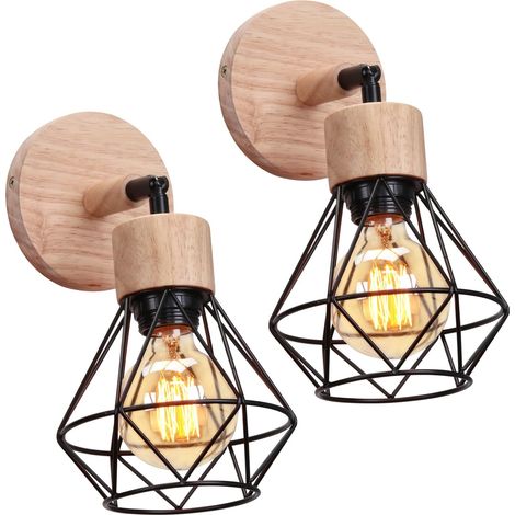 2er-set Wandleuchten, Metall Und Holz, 180° Verstellbarer Winkel, E27-fassung, Für Wohnzimmer Und Küche
