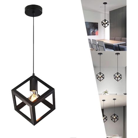 Geometrische Würfel-pendelleuchte, Schwarzes Metall, E27-fassung, 100 Cm Verstellbares Kabel, Retro-deckenleuchte Für Wohnzimmer, Schlafzimmer, Restaurant