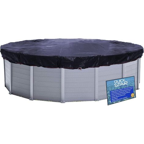 Runde Winter-poolabdeckung Ø 460 Cm Für Pools Mit 366–400 Cm Durchmesser, 200 G/m² Schwarzes Polyethylengewebe, Aluminiumösen